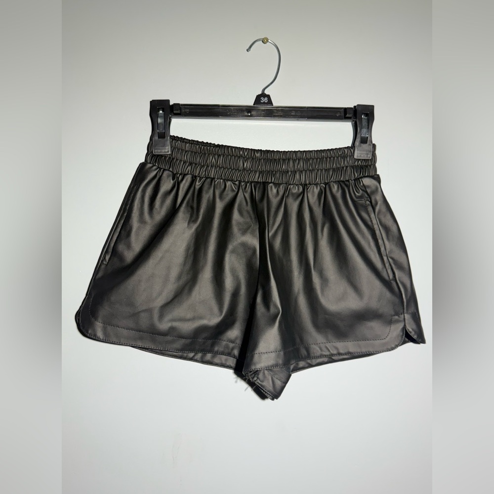 Black Fake Leather Women's Shorts